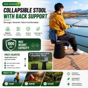 Collapsible stool with backrest for Fishing, camping, and outdoors