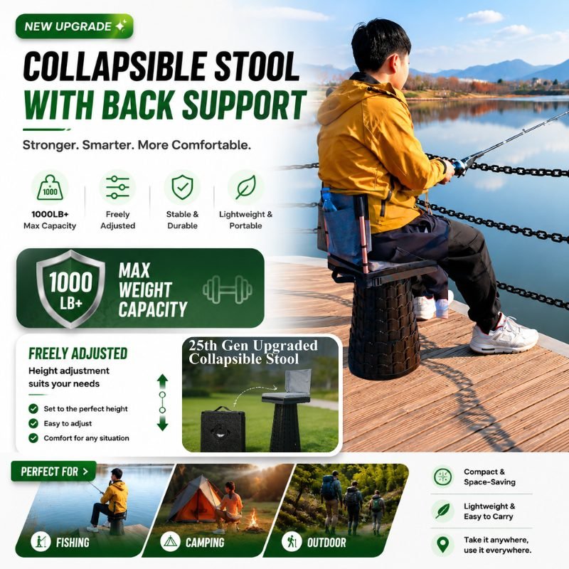 collapsible stool upgraded Collapsible stool with backrest for Fishing, camping, and outdoors