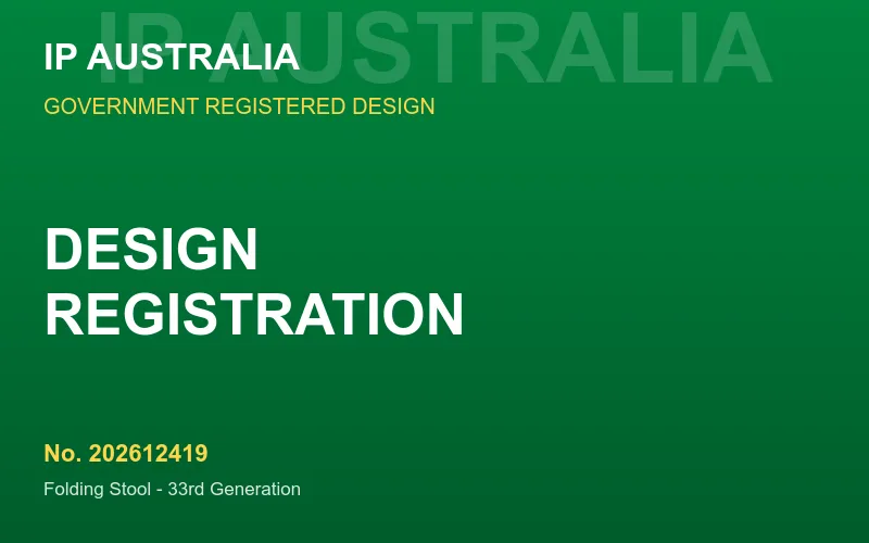 IP Australia Certificate of Registration Design 202612419 folding stool Locyop 33rd generation