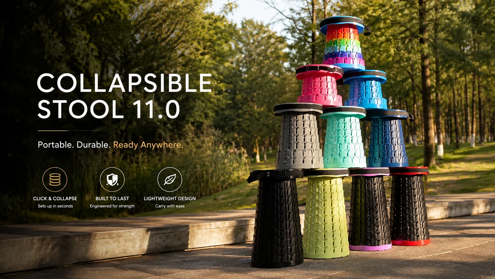 Collapsible Stool 11.0 - portable durable telescopic stool, click and collapse, built to last, lightweight design - wholesale from Yiwu China