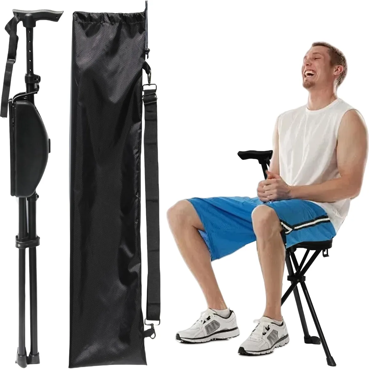 Folding Cane Chair aluminum alloy portable seat with carrying bag - lightweight folding chair 330 LBS capacity
