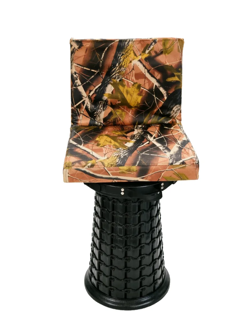 Collapsible Hunting Chair 25.0 with camo backrest and black telescopic base, 1000 lb capacity
